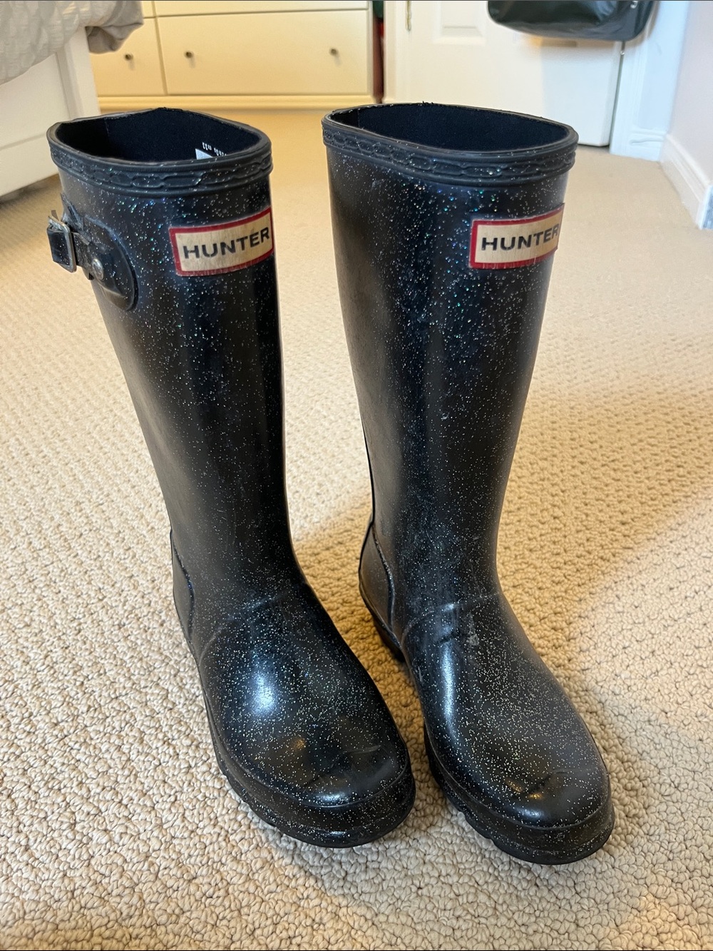 Hunter Kids Black Glitter Rain Boots Sparkly Girls 3